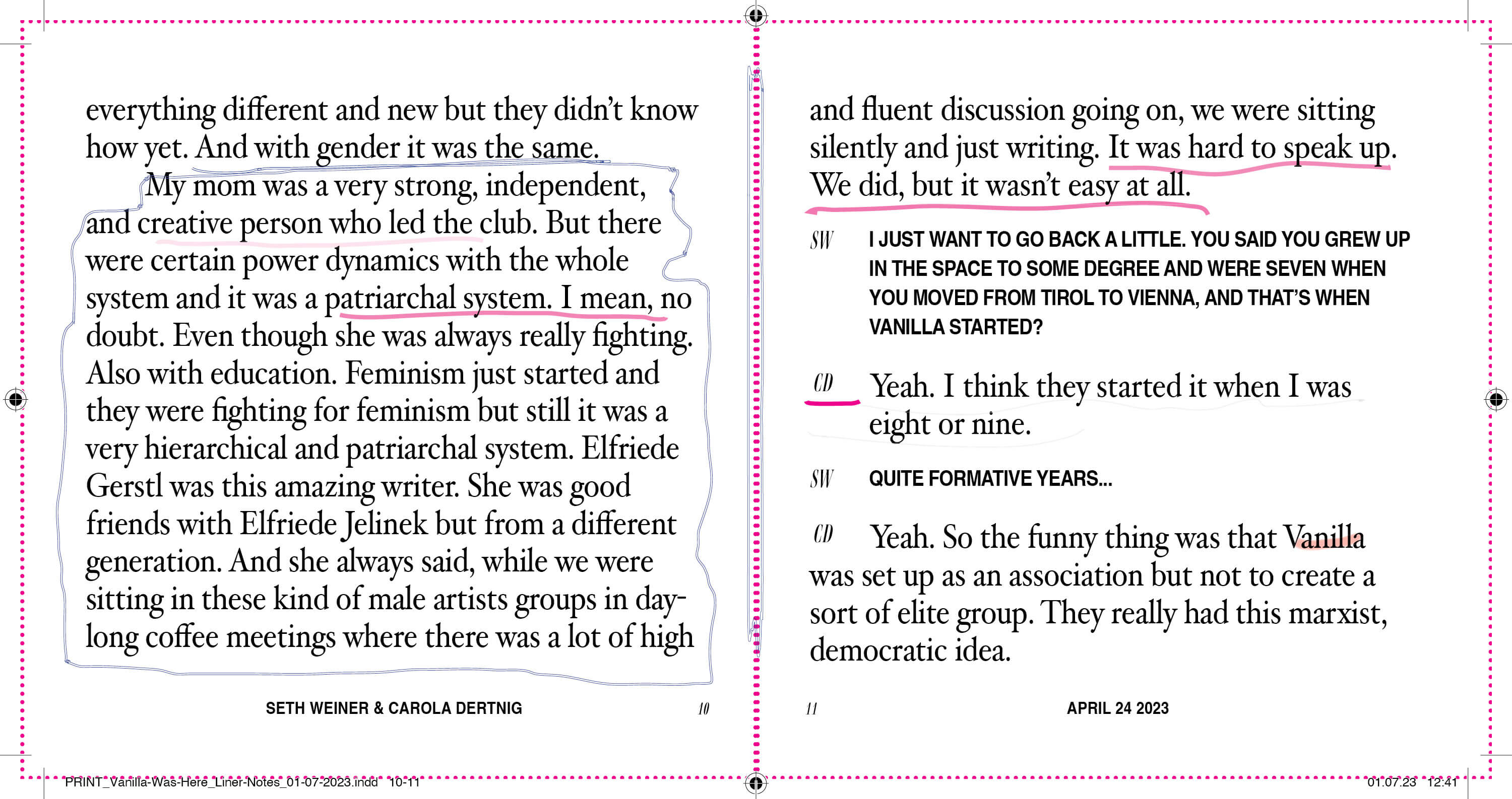 Publication spread with an interview.